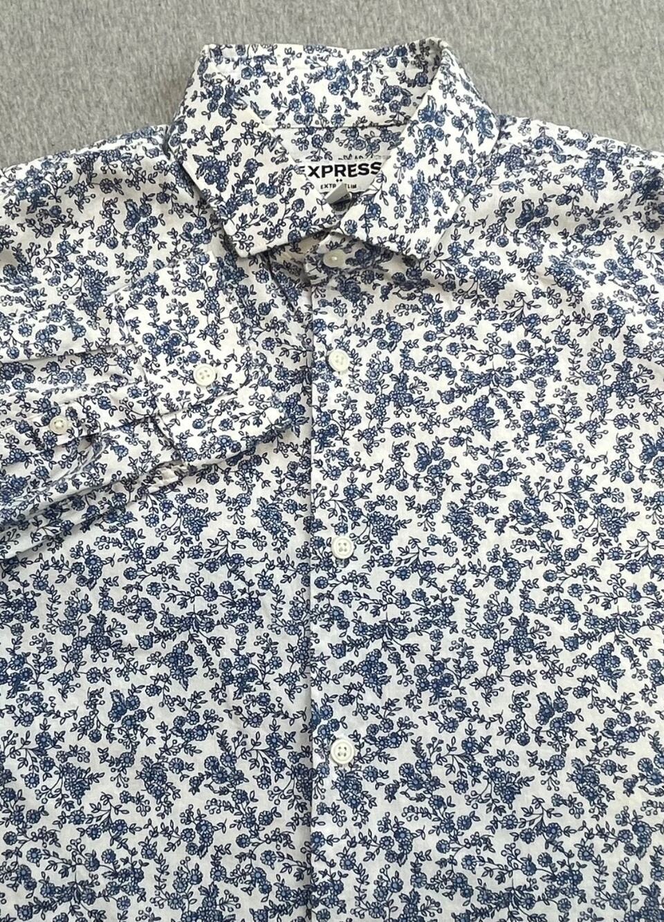 Express‎ Shirt Mens Large (16-16.5) Floral 100% Cotton Button Up Long Sleeve